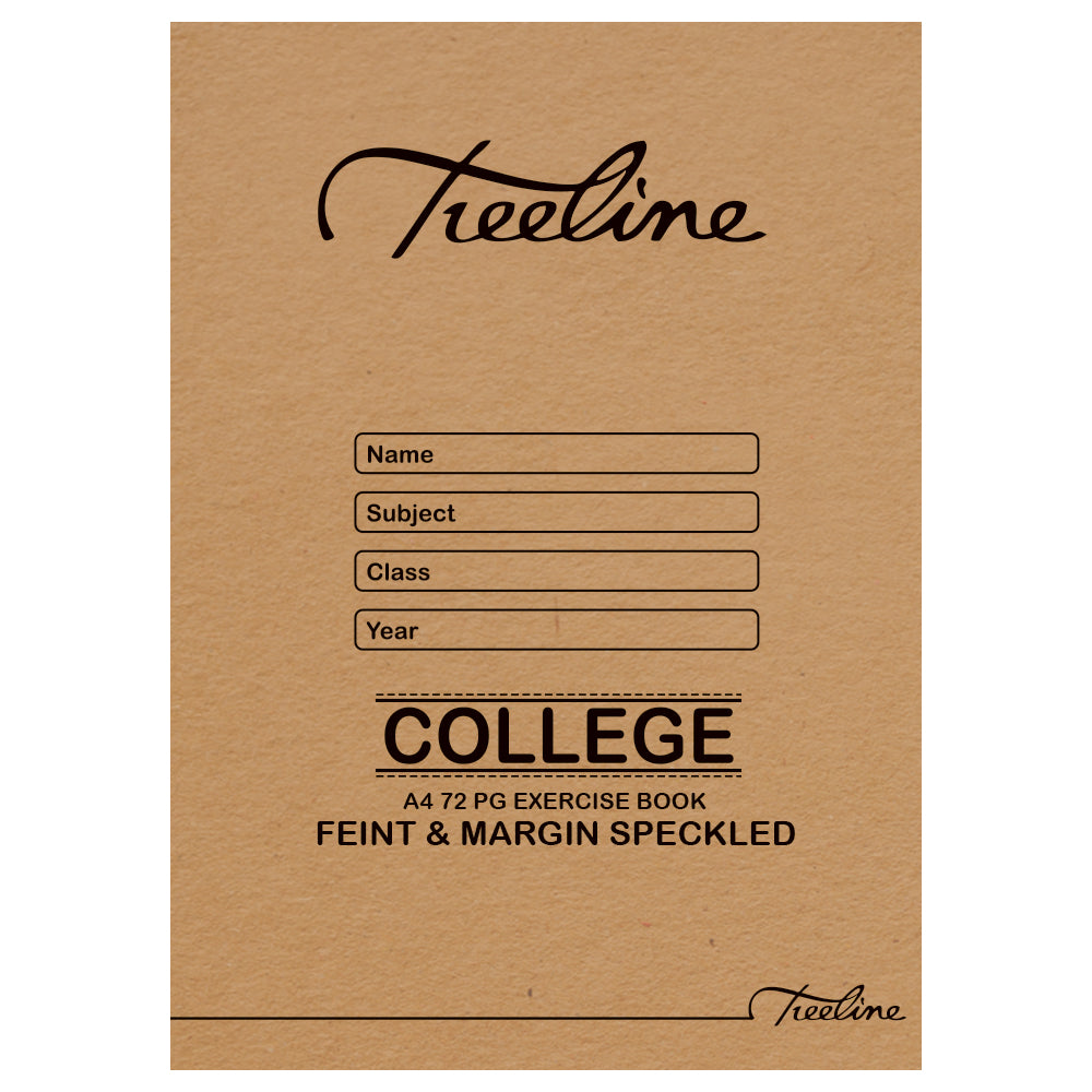 Treeline A4 Exercise Book, 72 Pages, speckled with margin
