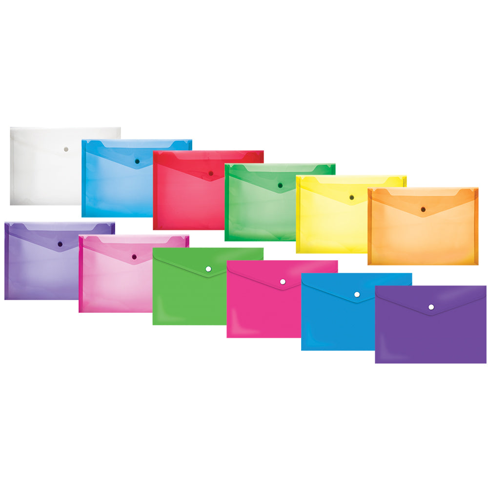 PVC A4 Plastic Envelope folder with Stud - assorted colours