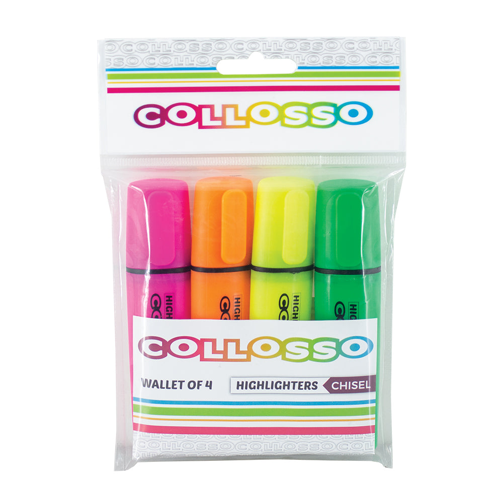 Collosso Highlighters, Set of 4, Chisel Tip