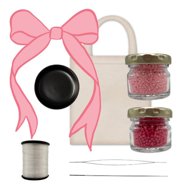 Beaded Embroidery DIY Kit- Cute Pink Bow