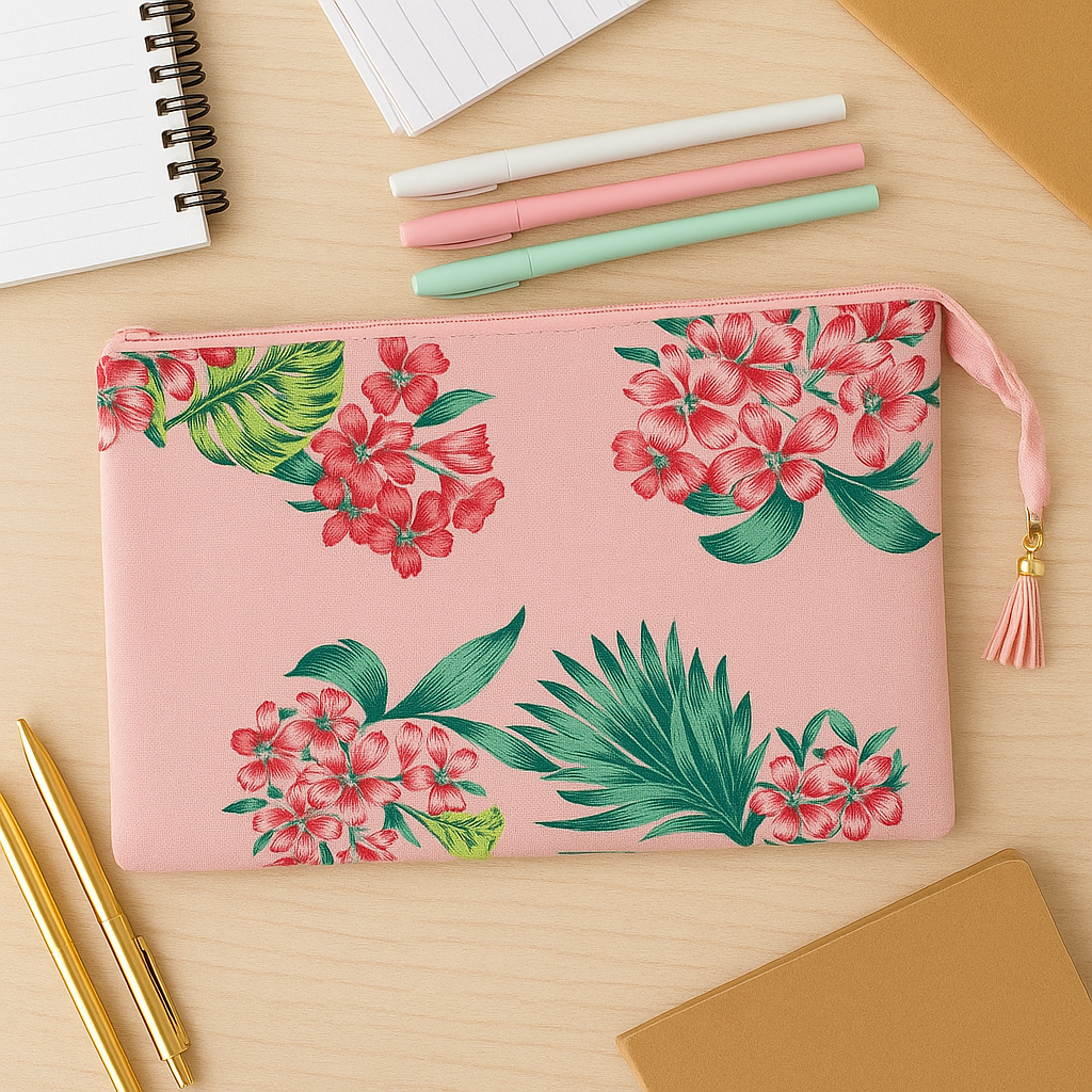 A5 Book bag, Water Resistant- Pink Island Flowers