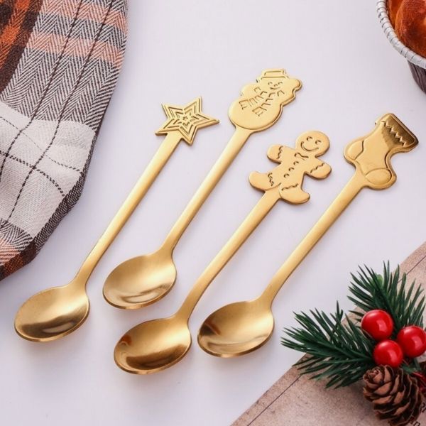 Set of 4 Gold Christmas Spoons