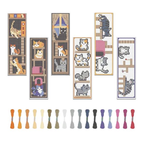 Cute Cats Cross Stitch Book Marks- Set of 6