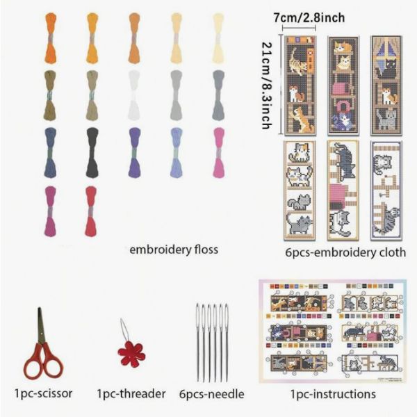 Cute Cats Cross Stitch Book Marks- Set of 6