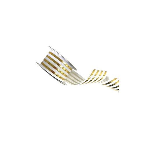 White Petersham Ribbon with Gold Stripes, 40mm x 10m