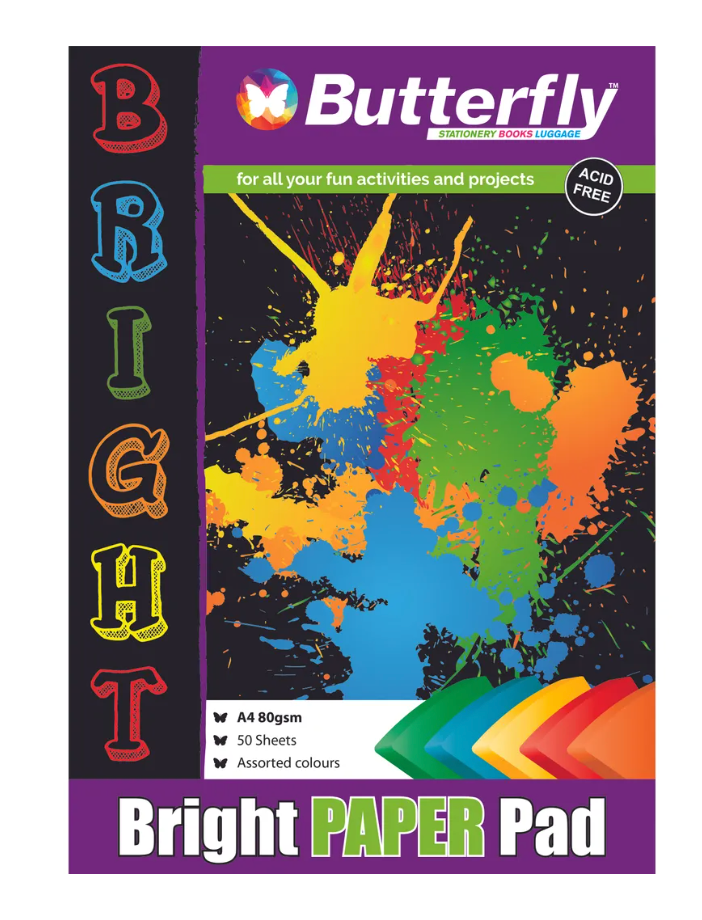 Butterfly Coloured Paper Pad, A4, 50 Sheets, 80gsm