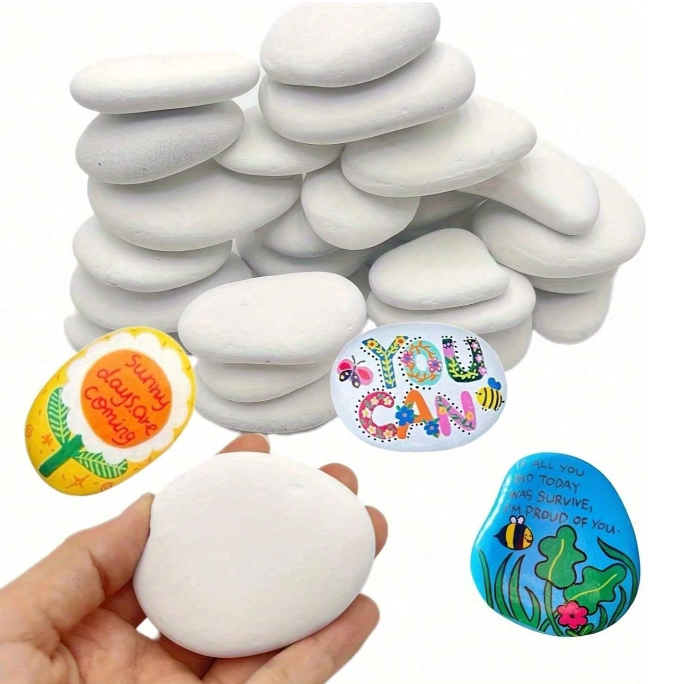 Flat white pebbles- Set of 5