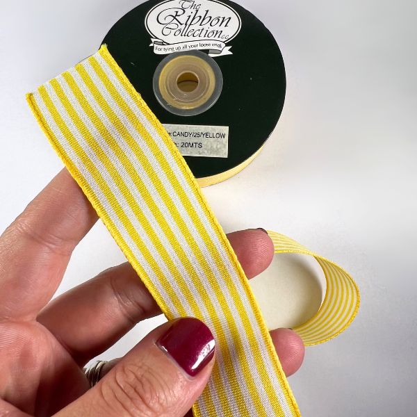Candy Tafetta Stripe Ribbon- Yellow, 25mm x 20