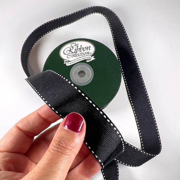 Black Petersham Saddle Stitch Ribbon, 25mm x 20m