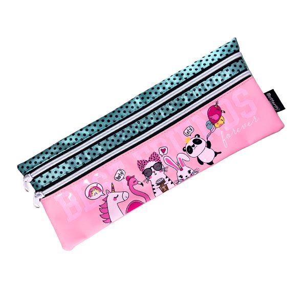 Butterfly Double Zip Pencil Case, 33cm, Pink design