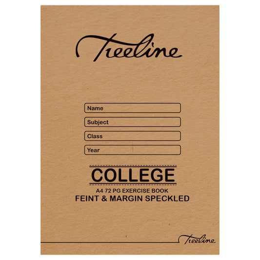 Treeline A4 Exercise Book, 72 Pages, speckled with margin