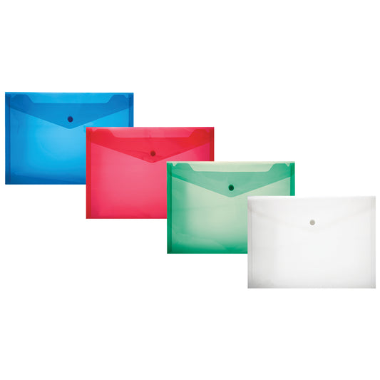 PVC A5 Plastic Envelope folder with Stud - assorted colours