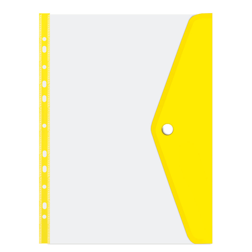 transparent A4 filing carry folders with stud closures in assorted colours- Yellow
