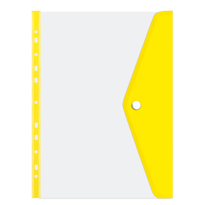 transparent A4 filing carry folders with stud closures in assorted colours- Yellow