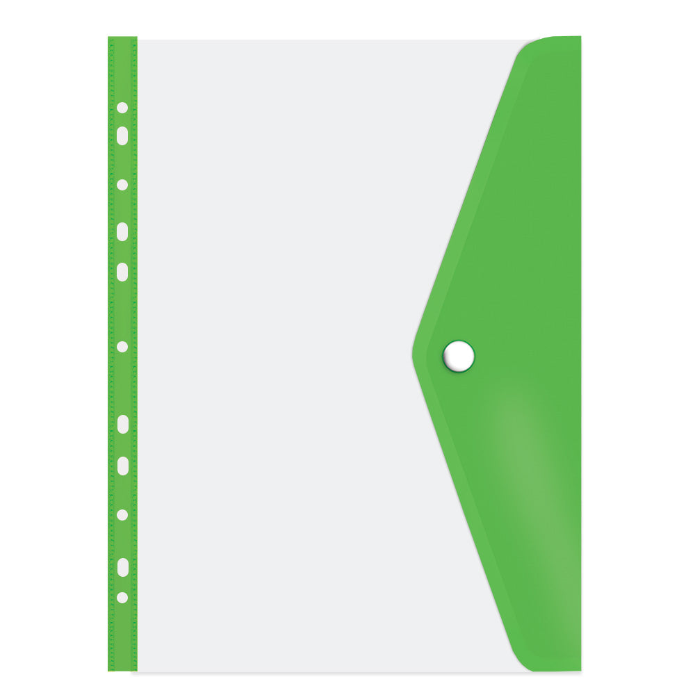 transparent A4 filing carry folders with stud closures in assorted colours- Green