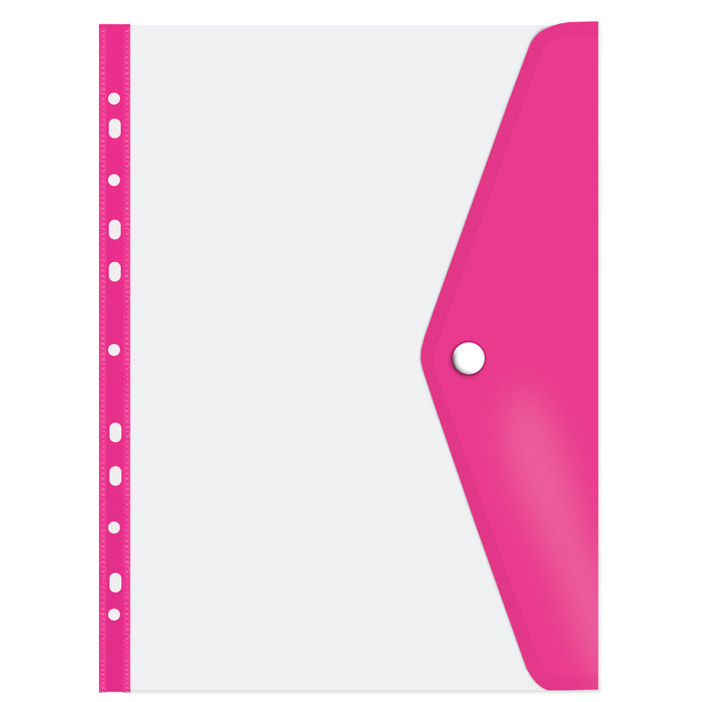 transparent A4 filing carry folders with stud closures in assorted colours- Pink