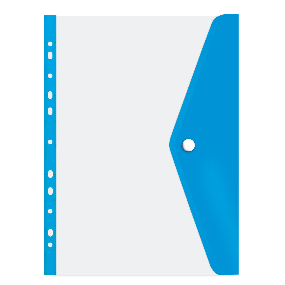 transparent A4 filing carry folders with stud closures in assorted colours- Blue