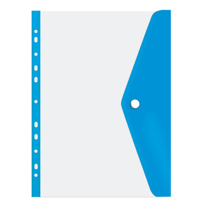 transparent A4 filing carry folders with stud closures in assorted colours- Blue
