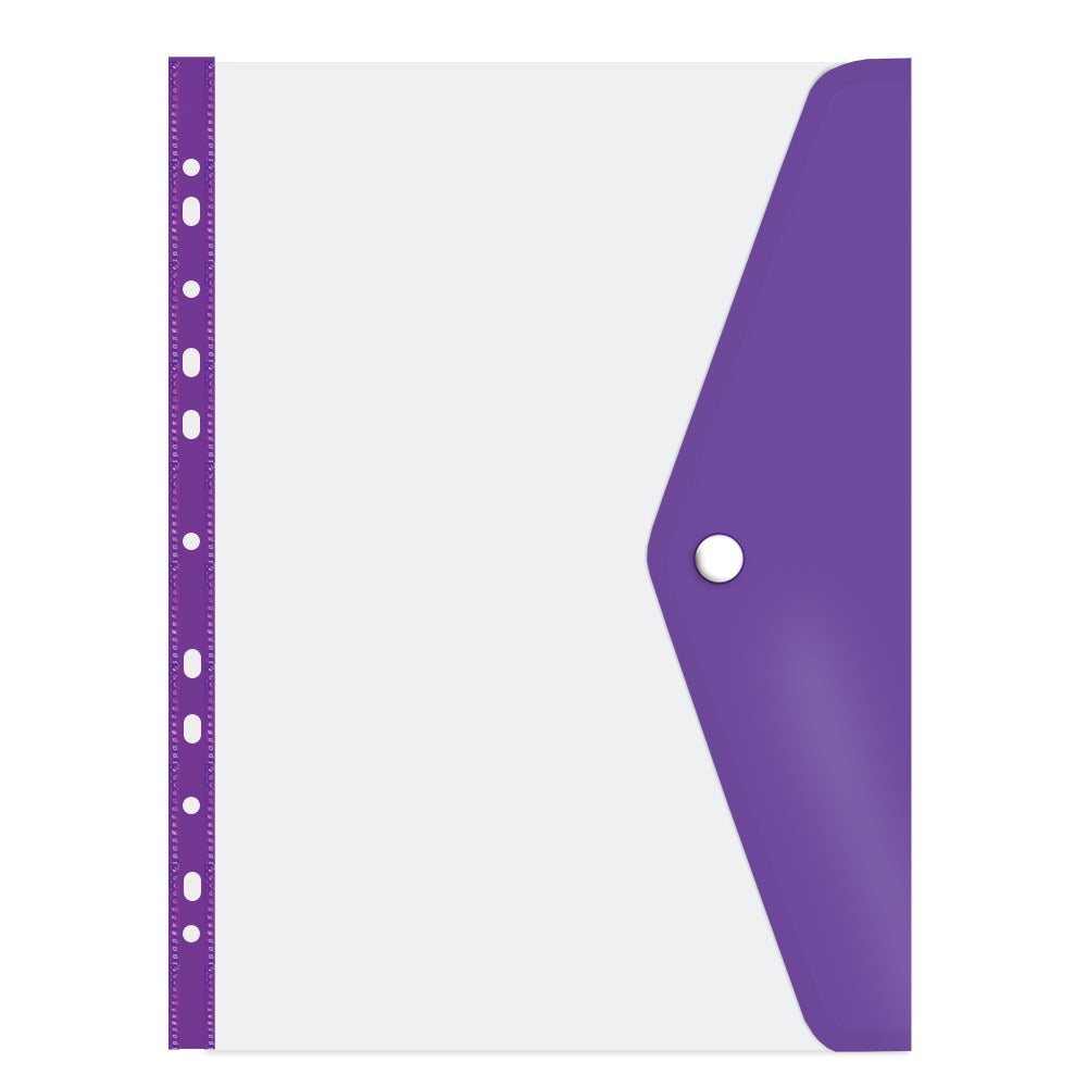 transparent A4 filing carry folders with stud closures in assorted colours- Purple