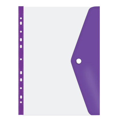 transparent A4 filing carry folders with stud closures in assorted colours- Purple