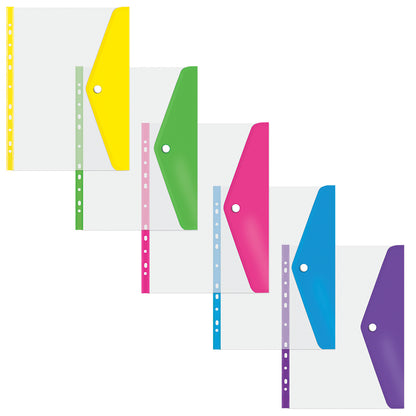 transparent A4 filing carry folders with stud closures in assorted colours