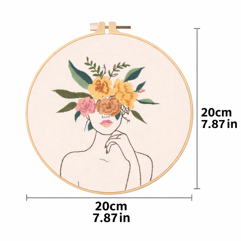 Floral Face Embroidery Kit – Hand Embroidery Hoop Art Craft Kit