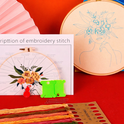Floral Face Embroidery Kit – Hand Embroidery Hoop Art Craft Kit