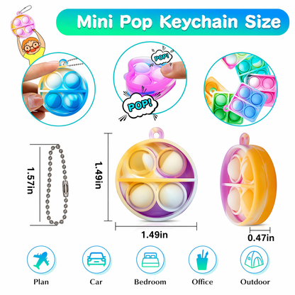 Set of 3 Mini Bubble Fidget Key Chain - Sensory Toy