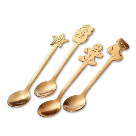 Set of 4 Gold Christmas Spoons