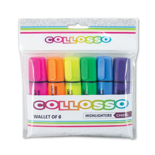 Collosso Highlighters, Set of 6, Chisel Tip