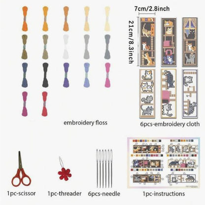 Cute Cats Cross Stitch Book Marks- Set of 6