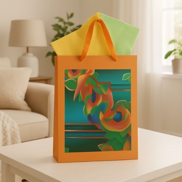 Digital Art Gift Bag - Orange with Tissue Paper (30 × 40 cm)