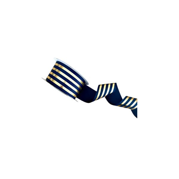 Navy Petersham Ribbon with Gold Stripes, 40mm x 10m
