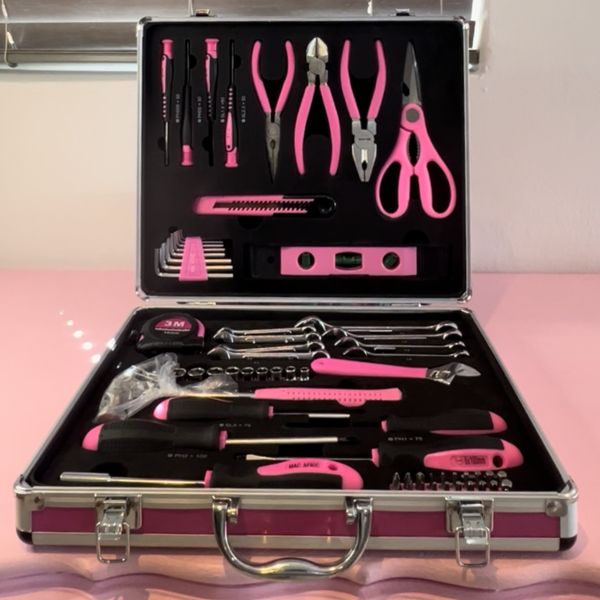 Shop Pink Tool Box- 63 Piece with aluminium case | Pink Tools