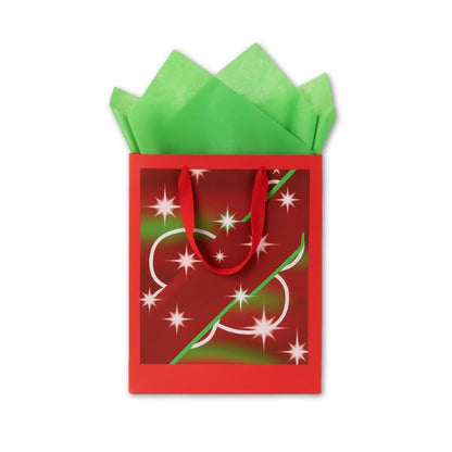 Christmas Gift Bag - Red with stars and Green Tissue Paper (30 × 40 cm)