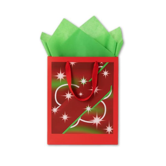 Christmas Gift Bag - Red with stars and Green Tissue Paper (30 × 40 cm)