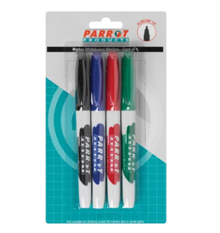 Parrot Slimline Whiteboard Marker 4 Pack