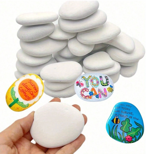 Flat white pebbles- Set of 5