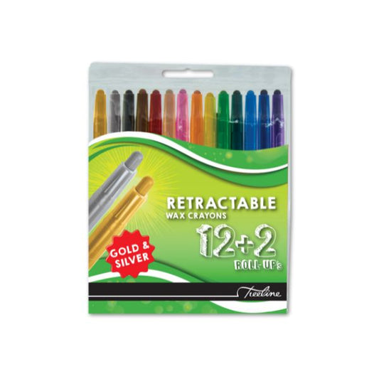 Treeline Retractable Wax Crayons- 12 + 2 (Gold and Silver)