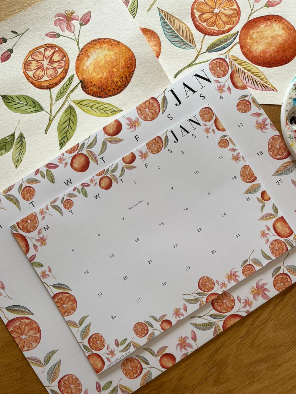 A4 Fridge Magnet Calendar- Oranges