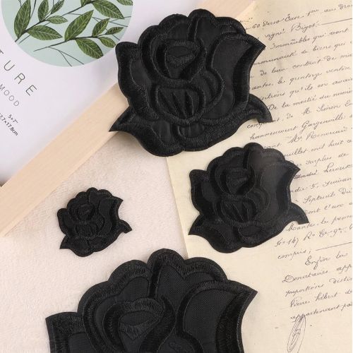 Black Flower Iron on Patches, Set of 4 - Scribble and Scratch