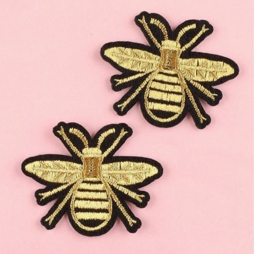 Small Bee Embroidered Iron on Patches, Set of 2 - Scribble and Scratch